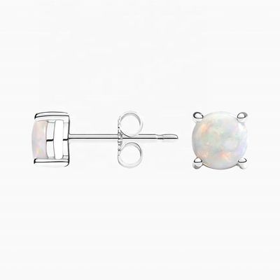 18K de ouro 6MM Solitário Opal Stud brincos para mulheres e meninas jóias finas