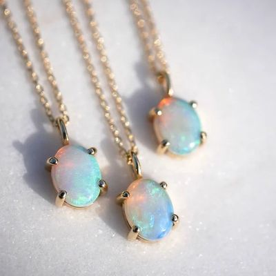 Colar de ouro 18K, feito à mão, de pedra ópalo 925 de prata