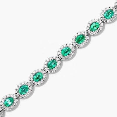 5.7mm Largura Circão Pulseira de tênis Oval Esmeralda Branca 14K ouro Pulseira Mulheres