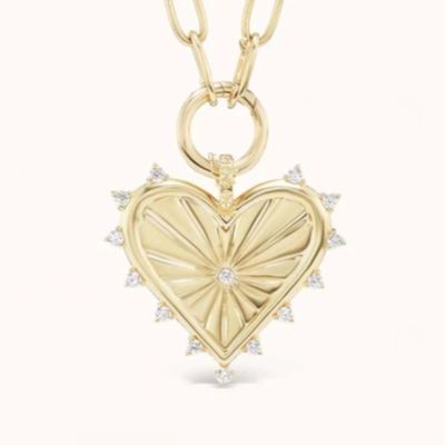 Ouro 18K Branco CZ Amores com Pico Coração Encanto Colar 925 Penda de Prata Sterling