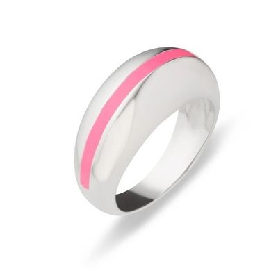 Venda a retalho 18K Prateado de Ouro Faixa Rosa Esmalte Dome 925 Sterling Silver Feminino Anel