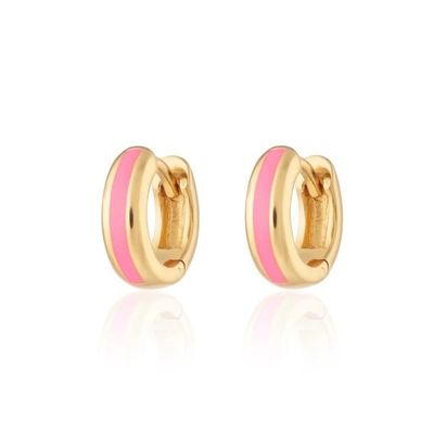 925 Logotipo personalizado 18K Revestido de Ouro Pink Esmalte Huggie brincos Para Olhar Chique Mulher