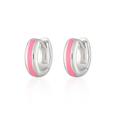 925 Logotipo personalizado 18K Revestido de Ouro Pink Esmalte Huggie brincos Para Olhar Chique Mulher