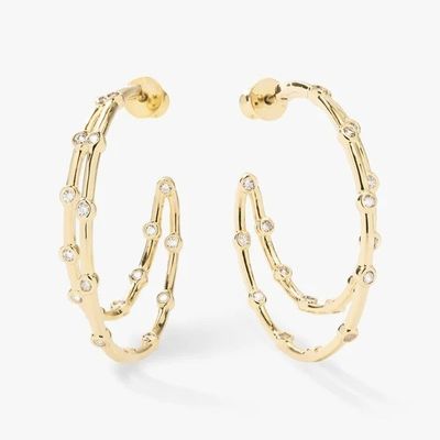 Brincos de aro de zircônio branco cúbico Bezel Set Twin Hoop Brincos de ouro 18K