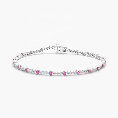 Bracelete de tênis de zircão branco rubí de corte redondo de prata esterlina Bracelete de tênis