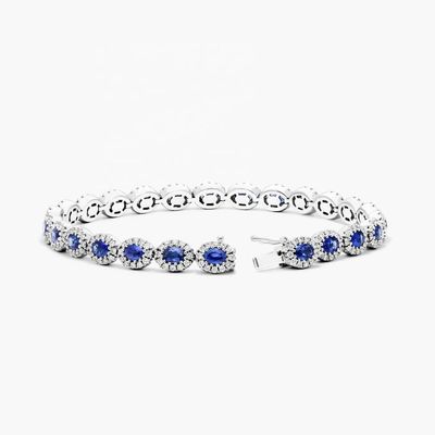 5.7mm Largura Circão Pulseira de tênis Oval Esmeralda Branca 14K ouro Pulseira Mulheres