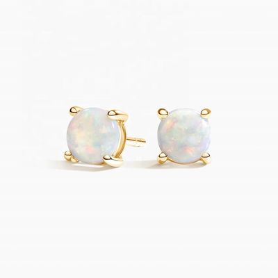18K de ouro 6MM Solitário Opal Stud brincos para mulheres e meninas jóias finas