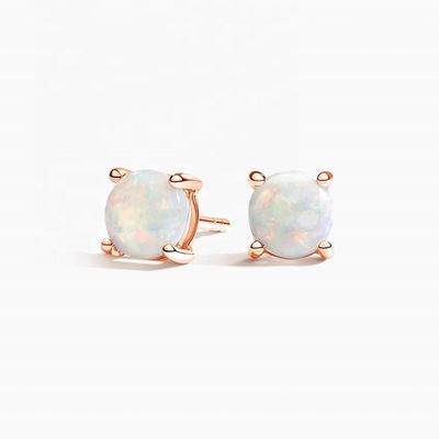 18K de ouro 6MM Solitário Opal Stud brincos para mulheres e meninas jóias finas