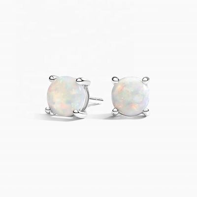 18K de ouro 6MM Solitário Opal Stud brincos para mulheres e meninas jóias finas