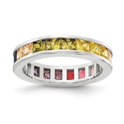 Anel de casamento de circo cúbico colorido Eternity para mulheres 925 Prateado