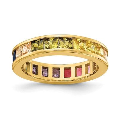 Anel de casamento de circo cúbico colorido Eternity para mulheres 925 Prateado