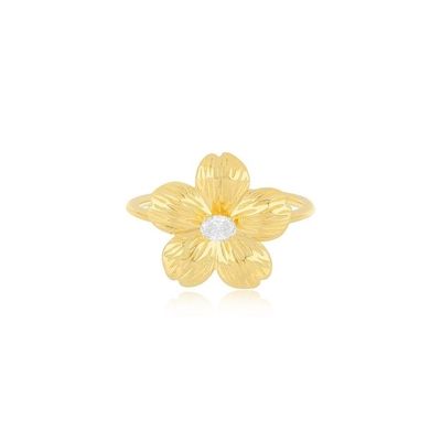 Forever Flower 18K ouro revestido Oval CZ Feminino Anel em 925 Sterling Prata Joias