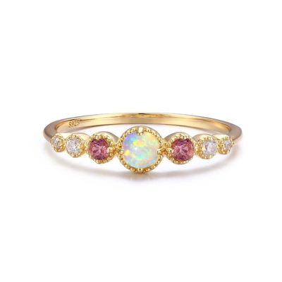 Opal e Rubí CZ 925 Esterling Silver Empilhadeira Anéis Femininos Jóias Femininas