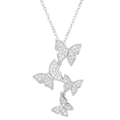 925 Sterling Silver White Gold Plated Micron Pave 4 Butterflies Charm Pendant Para Mulheres