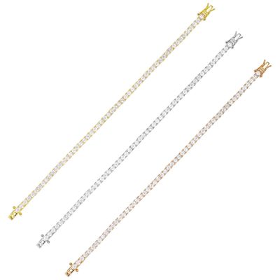 Item quente 925 Sterling Silver Plating Gold 3mm Cubic Zirconia Pulseira de tênis para mulheres