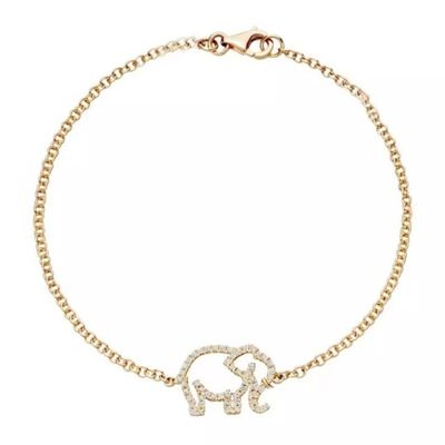 925 Sterling Silver Elephant Bracelet com Micro Insert Technology e White Diamond CZ
