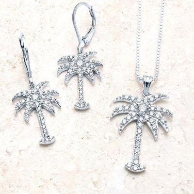 925 Sterling Silver Women'S Drop Earrings com Design de Palmeira e Zircão Branco CZ Diamond
