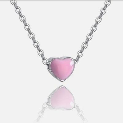 Coração Pequeno Rosa Revestido com Ródio Pendentes de Prata 925 Sterling Feminino