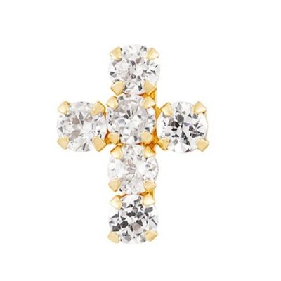 925 Sterling Silver White Cubic Zirconia Cross Button Stud Earrings com 18K Gold Plating