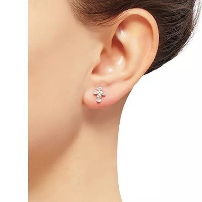925 Sterling Silver White Cubic Zirconia Cross Button Stud Earrings com 18K Gold Plating