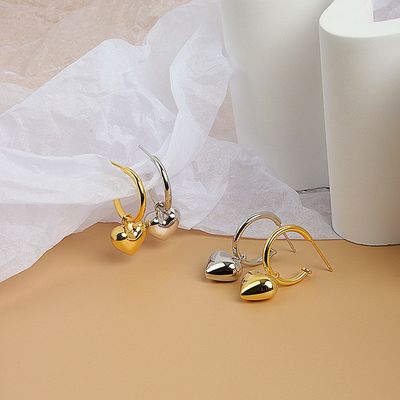 925 Sterling Silver Heart Shape Women Girl Hoop Earrings Joias Brasileiras Revestidas em Ouro