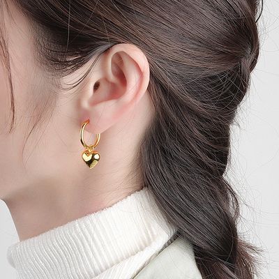 925 Sterling Silver Heart Shape Women Girl Hoop Earrings Joias Brasileiras Revestidas em Ouro