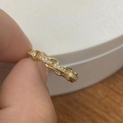 Cadeia de Enlaçamento de Caminhão 18K Ouro Delicado Indivíduo Super Fada 925 Sterling Silver Ring