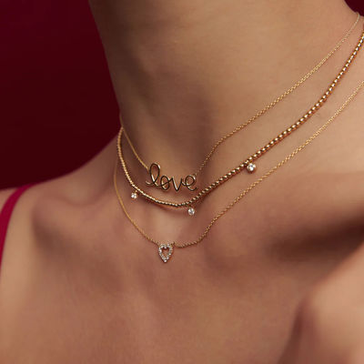 Solid 925 Sterling Silver 14K Gold Plated Love Pendant Necklace para Mulheres Valentine Gift
