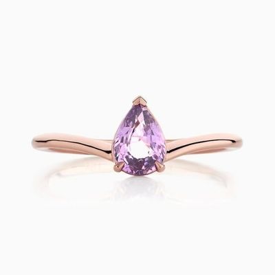 Rosa de ouro 925 Sterling Silver Pear Cut Purple Sapphire Curva Anel empilhável
