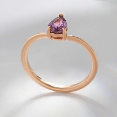 Rosa de ouro 925 Sterling Silver Pear Cut Purple Sapphire Curva Anel empilhável