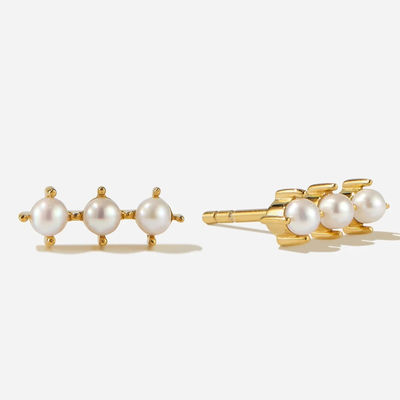 18K ouro revestido Pearl Stud brincos prata esterlina com logotipo personalizado