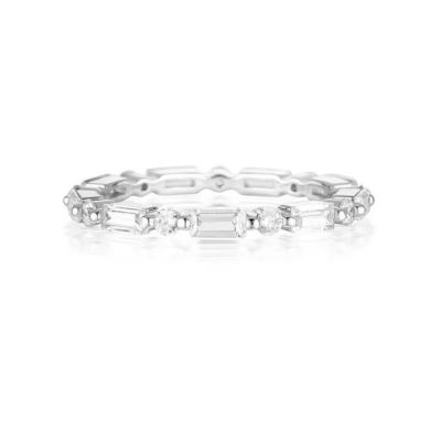 Ouro 18K simples moderno retangular cortado Branco CZ 925 prata esterlina Anel eterno de festa de mulheres presente