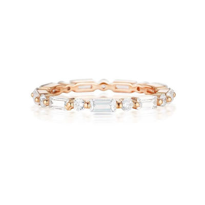 Ouro 18K simples moderno retangular cortado Branco CZ 925 prata esterlina Anel eterno de festa de mulheres presente