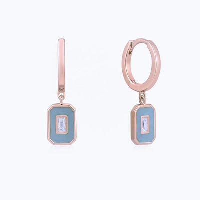 Baguette CZ Enamel Hoop Brincos 925 Prata 18K Revestido de Ouro Joias artesanais para mulheres
