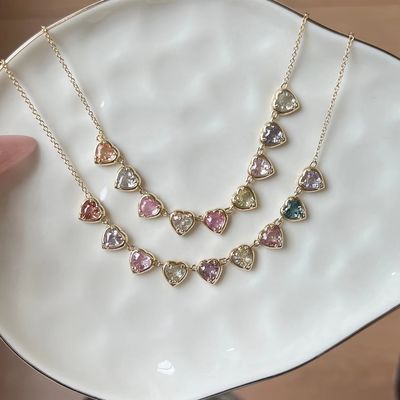 Ouro Revestido Sapphire em forma de coração feito à mão & Cubic Zirconia Strand Necklace Joias de festa elegantes para mulheres