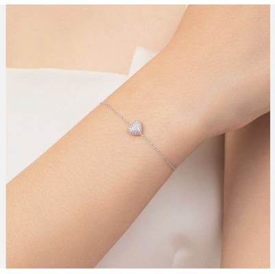 925 Sterling Silver Heart Bracelet com Zircon para Mulheres
