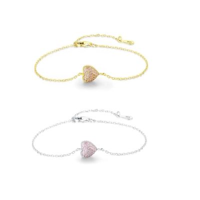 925 Sterling Silver Heart Bracelet com Zircon para Mulheres