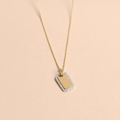 Colar gravado com zircônia banhado a ouro ródio em prata esterlina 925