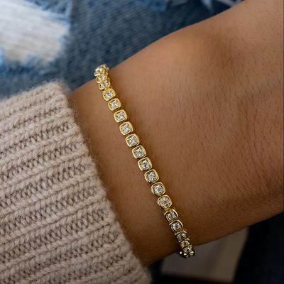 Pulseira de tênis de zircônio de 3 mm Prata 925 14K Revestida de ouro Jóias Unisex