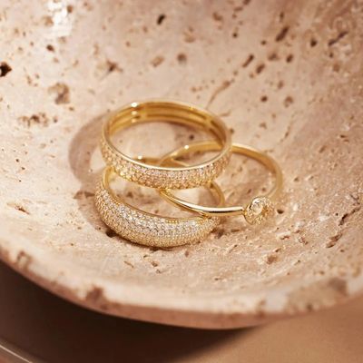 925 Sterling Silver 18K Gold Plated CZ Half Eternity Ring para Mulheres