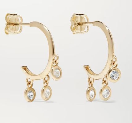 Brincos de argola de latão banhados a ouro 14K com cravação de zircônia