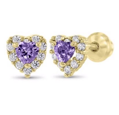 925 Sterling Silver 14K Gold Plated Heart CZ Baby Stud Earrings