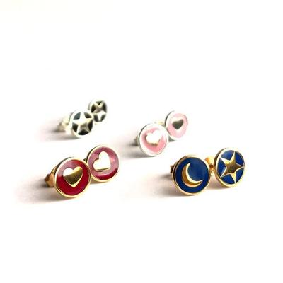 Brincos de coração de prata esterlina 925 de 8mm com esmalte rosa