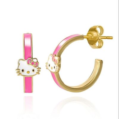 Brincos de argola de gato em prata 925 banhados a ouro 18K para crianças