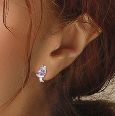 Brincos de argola de unicórnio em prata esterlina 925, 16mm, com zircônia rosa para crianças