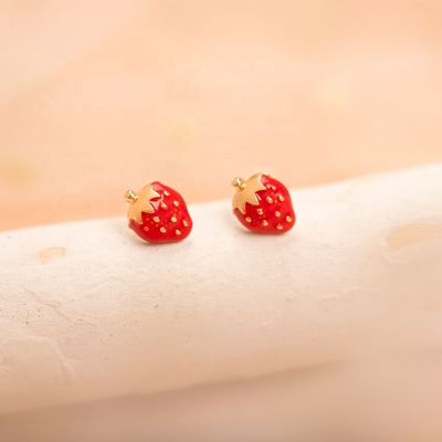 Brincos de morango em prata esterlina 925 para crianças, pureza de 92,5%