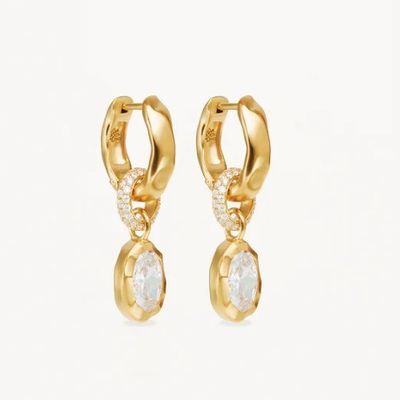 Gold Plated Oval Cut Cubic Zircon Brass Fashion Earrings for Women Versatile and Chic