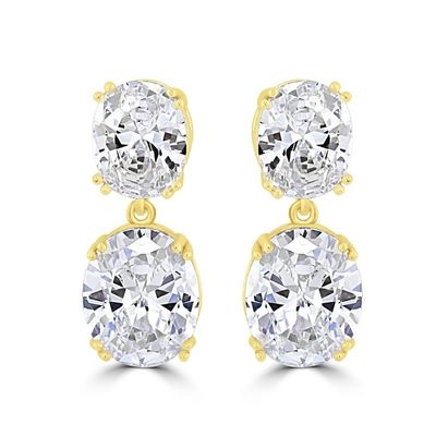 Engagement Occasion Prong White Oval Cubic Zircon 18K Gold Plated Brass Drop Earrings