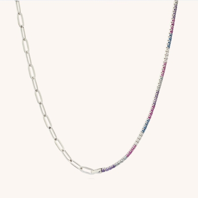 Pulseira e Colar Tennis com Colar de Arco-Íris de CZ Redondo em Prata Esterlina 925