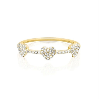 18K ouro revestido 925 Sterling Silver três Micro Pave coração anel para mulheres e elegante